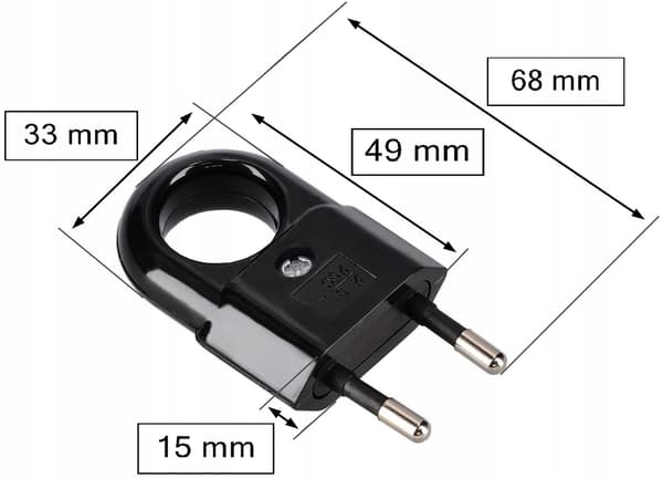 Litteä pistoke kahvalla MUSTA 2.5A/250V