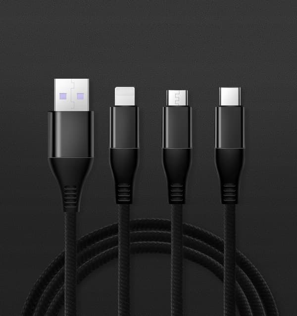 Koanni KB13 3-i-1-kabel för iPhone, Micro USB och USB-C svart