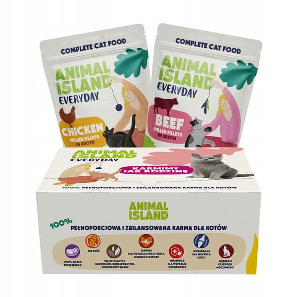 ANIMAL ISLAND Våtfoder för Katter Nötkött/Kyckling 80x85g