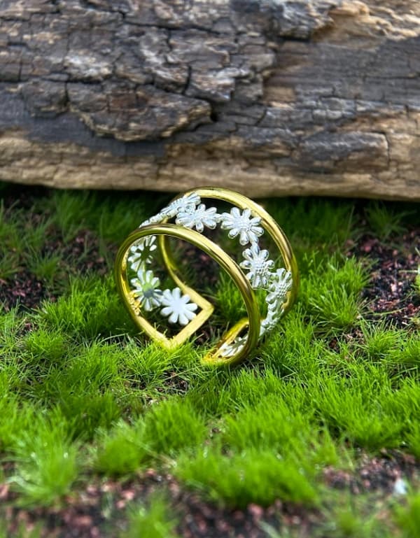 Silverring Justerbar Daisy-ring Förgylld Silver 925