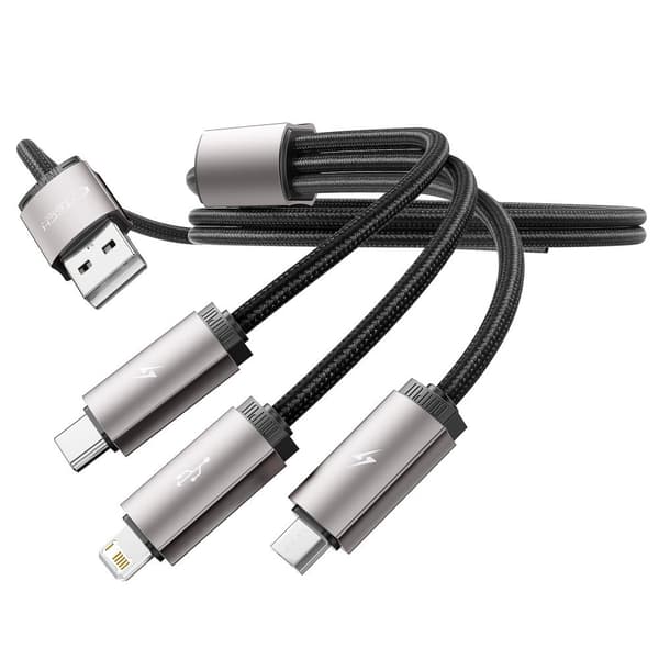 3-i-1 USB-A - Lightning / USB-C / micro-USB-kabel 1m - grå