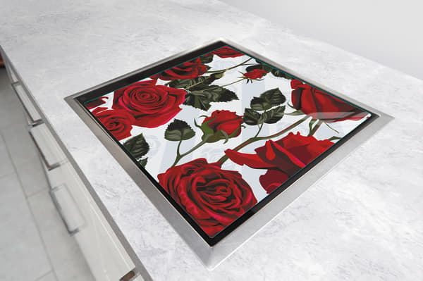 GLASSKYDDSPLÅT FÖR SPIS 50x52 ROSES