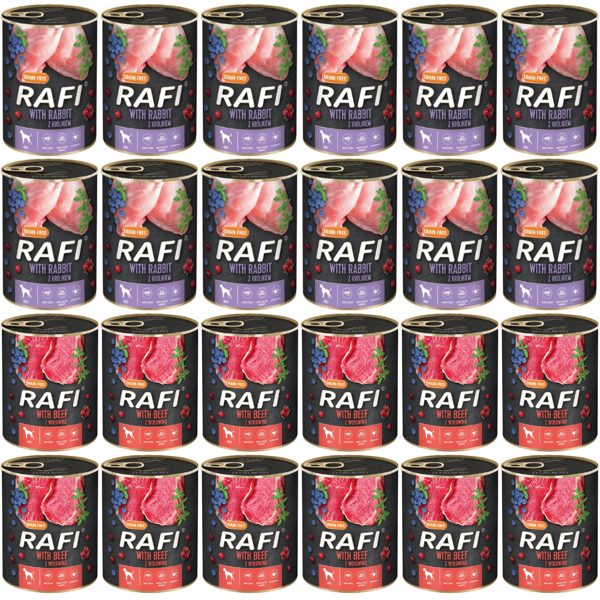 Rafi vådfoder til hunde med en blanding af smagsvarianter 24x800g