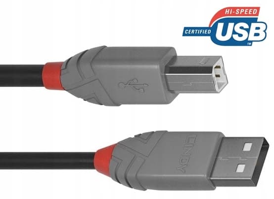 LINDY USB 2.0 -kaapeli A-B, Anthra Line, 1 m, musta