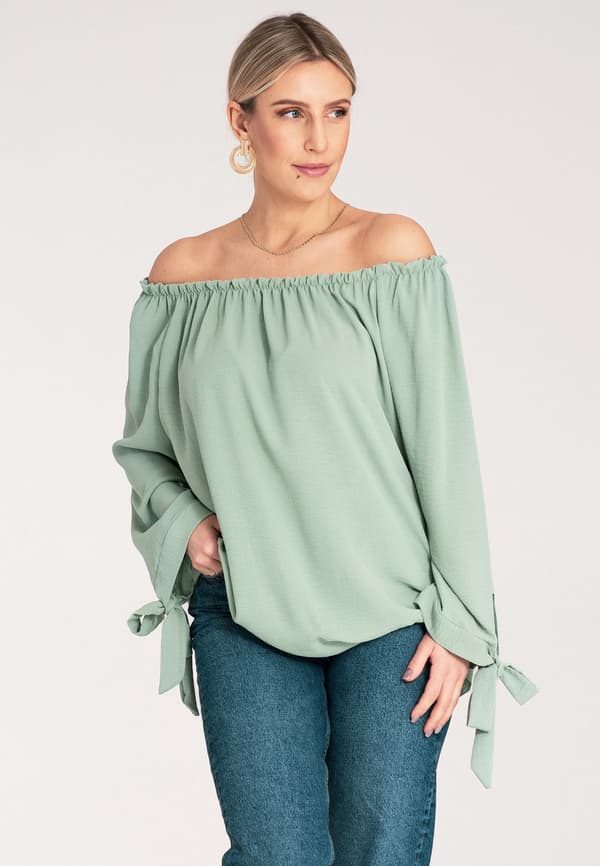 Spansk bluse - langærmet bohobluse - mintgrøn M1133 universal