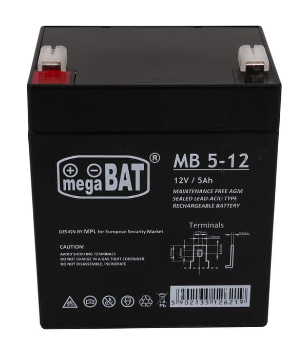 Køretøjsdele 12V/5AH batteri