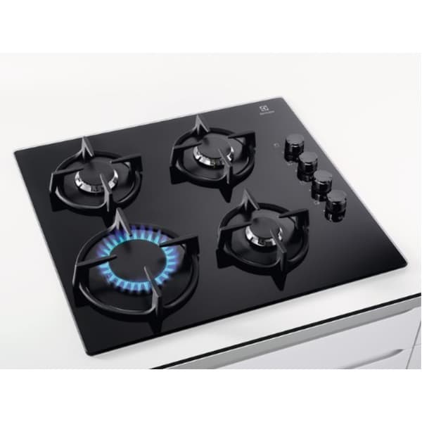 Electrolux EGG 6407K gaskomfur, 4 zoner, glas, sort