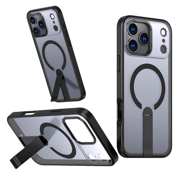 iPhone 17 Pro Hybrid Armor X MagSafe-etui med stativ - Sort
