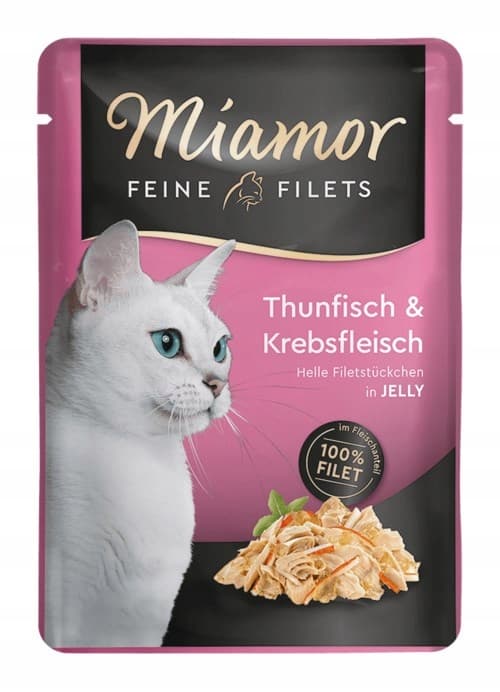 Vådfoder til katte MIAMOR Feine Filets tun med krabbe i pose 24 x 100 g