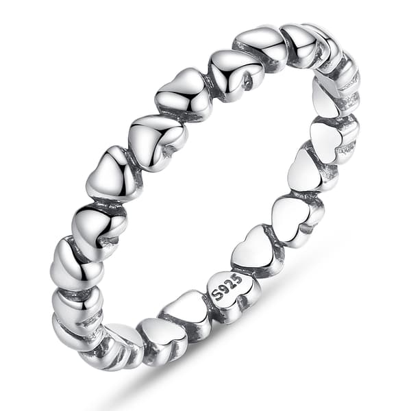 Anillo de plata 925 con corazones, talla 19