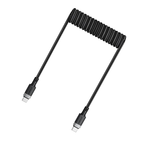 USB-C spiralkabel - USB-C 480Mb/s 3A 1,2m - sort
