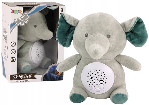 Bamse Elefant Sovende Melodier Lys Stjerne Projektor Grå