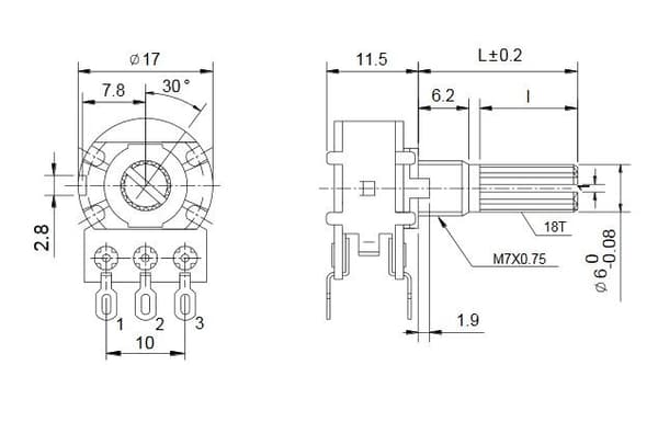 ROTERENDE POTENTIOMETER 100KB LINEÆR L 15MM