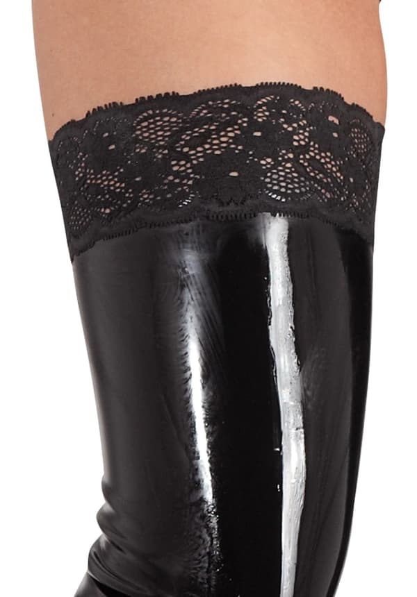 LATE X Sorte Latex Strømper Med Elegant Blonde M