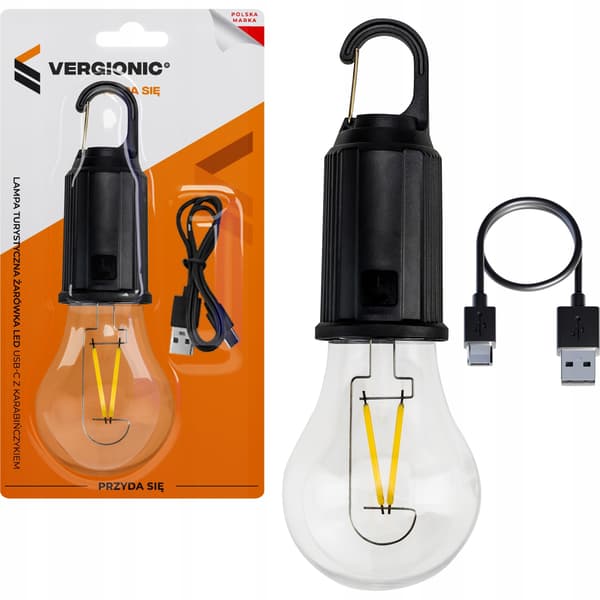 VERGIONIC LED USB-C 2700K campinglampa med karbinhake
