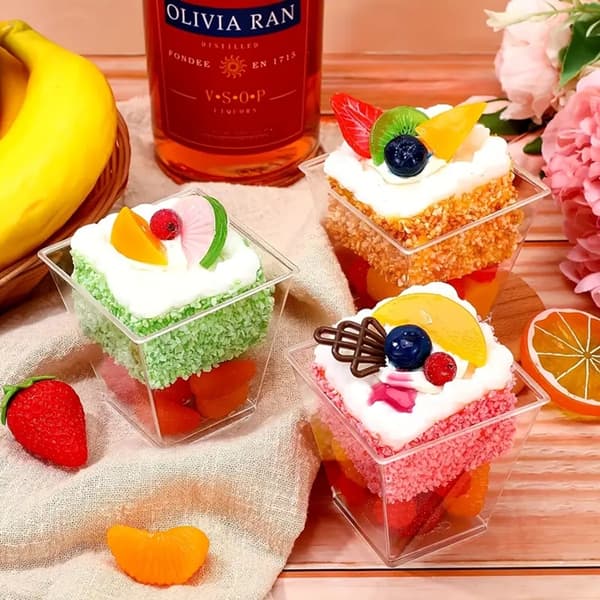 Firkantede dessertkopper 60 ml 50 stk. til snacks og desserter