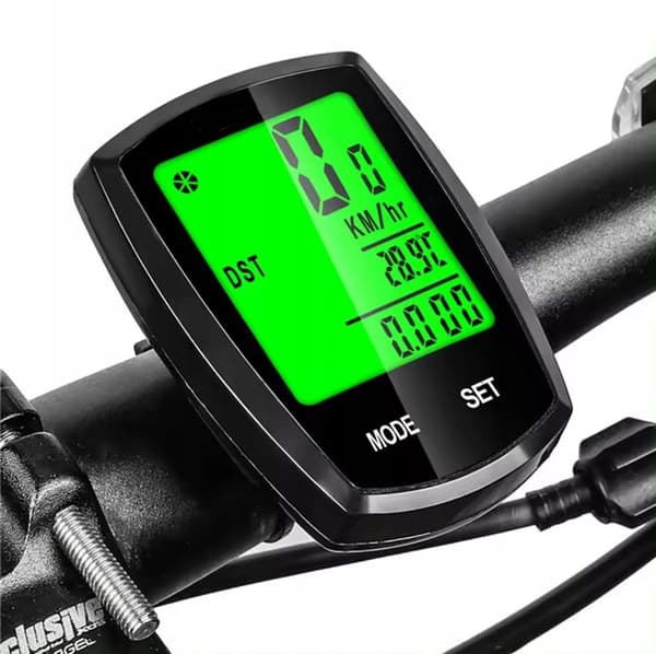Trådløs cykelcomputer med termometer og natlys LCD-skærm