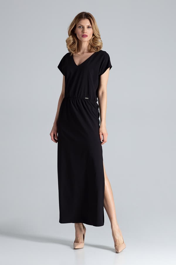 Sort elegant maxikjole med slit - Perfekt til sommeren størrelse S