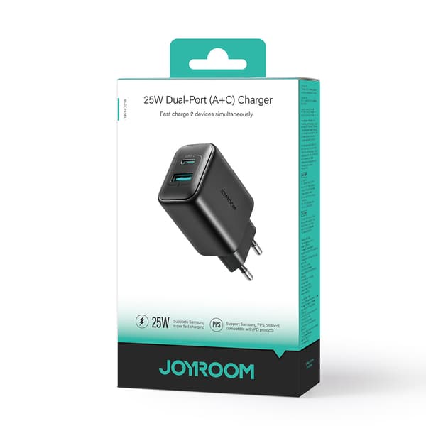USB-C og USB-A 25W SFC PPS PD vægoplader - Sort