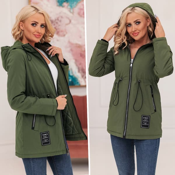 Slimming parka overgangsjacka med hætte forår M marineblå