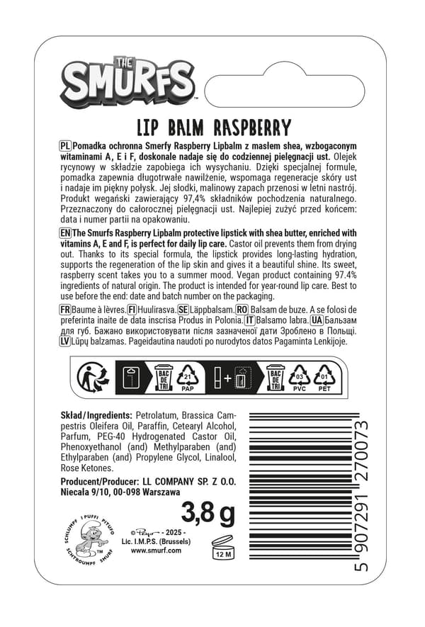 LL Smurfarna Hallon Läppbalsam