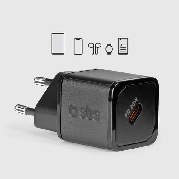 Strømforsyning GaN USB-C 20W vægoplader - Sort