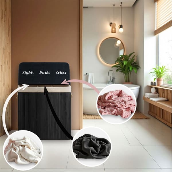 Tvättkorg i bambu med lock 150 l Massido