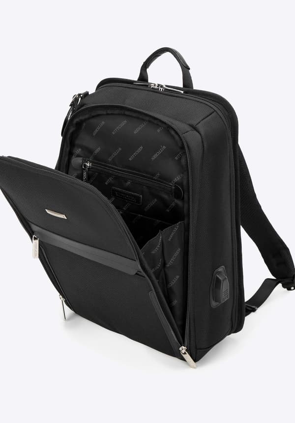 Wittchen multifunktionel flyvemaskinerygsæk med USB-port til mænd, sort polyester