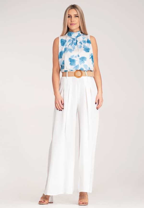 Elegant ærmeløs bluse - Elegant blomsterbluse - Blå bluse størrelse S/M
