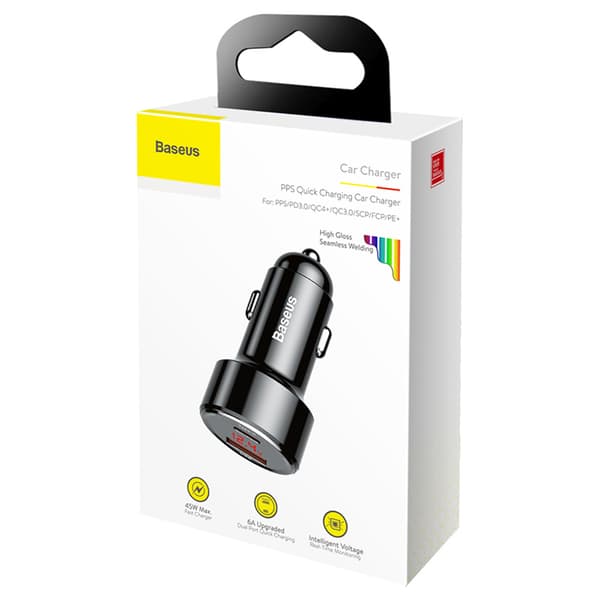 Biloplader med display USB-A USB-C 45W - Sort