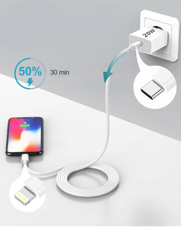 20W PD Väggladdare Kit + iPhone Lightning-kabel 200cm Koanni
