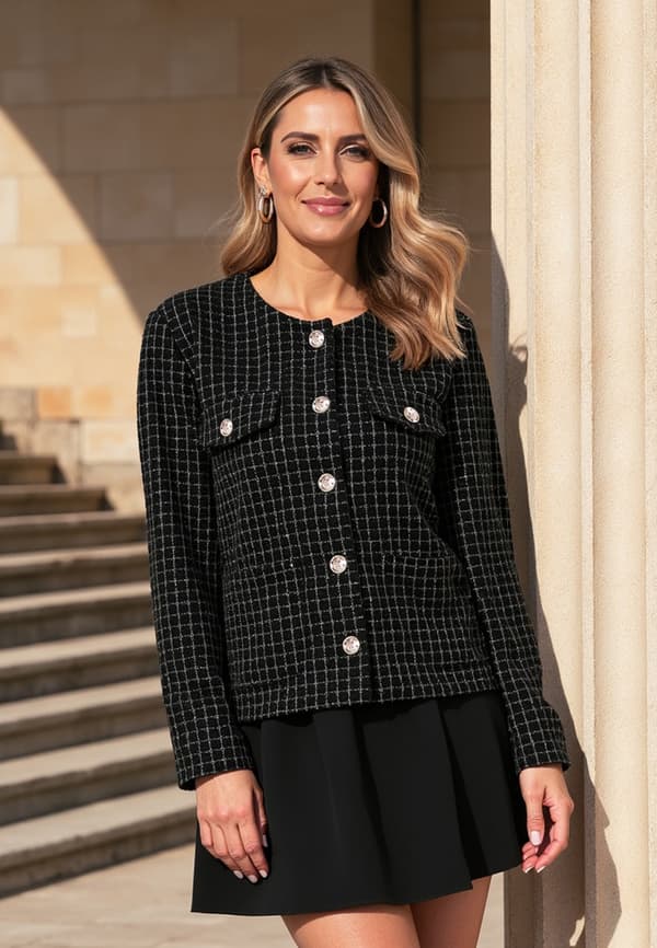 Chanel tweedjacka - rutiget jacka sort størrelse S/M