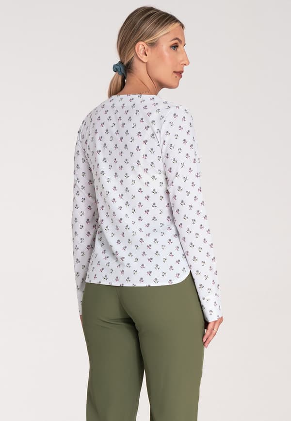 Elegant damebluse - mønstret blomsterbluse - M1047 størrelse S