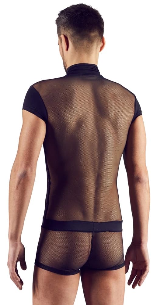 Svenjoyment Herre Mesh Bodysuit med Sorte Stropper og Lynlås 2XL