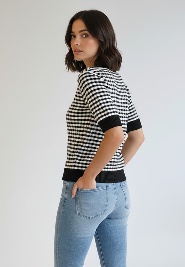 Sweaterbluse - Kortærmet sweater - Sort M1266 størrelse M