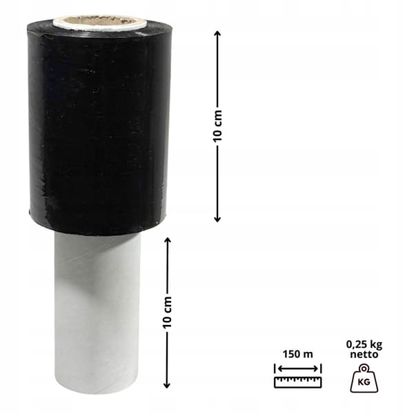 Mini stretch musta 100 mm x 150 m kahvalla