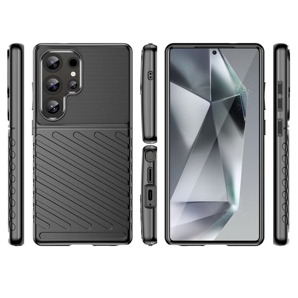 Silikone Pansret Etui til Samsung Galaxy S25 Ultra Thunder - Sort