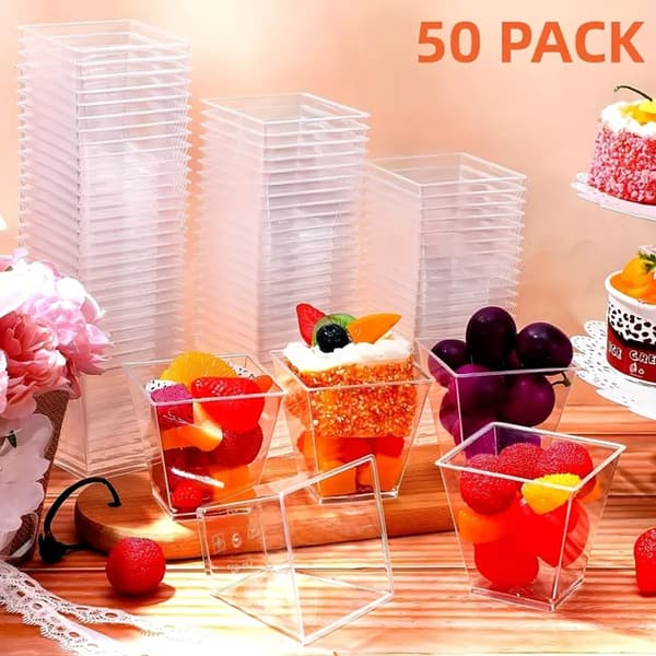 Firkantede dessertkopper 60 ml 50 stk. til snacks og desserter