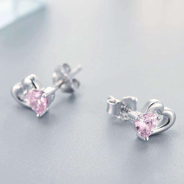Pendientes de plata con doble corazón en plata 950