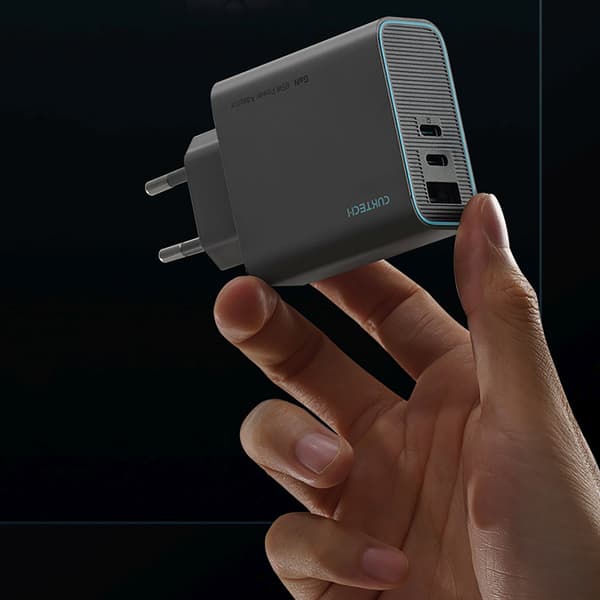 USB-C USB-A GaN 65W seinälaturi - harmaa