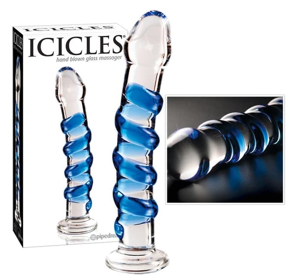 Icicles Böjd Glasdildo med Spår