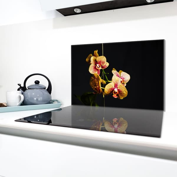 Skyddsplatta i glas för kaminen 80x52 Orchidea