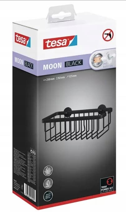Tesa moon Selvklæbende hængehylde til brusekabine, sort
