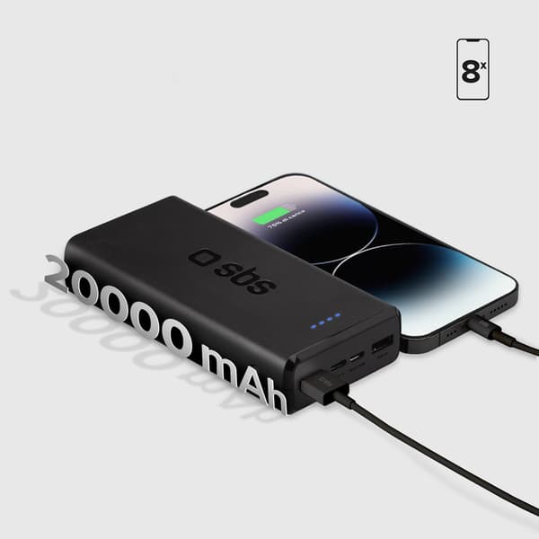 Powerbank 20000 mAh USB-A USB-C - sort