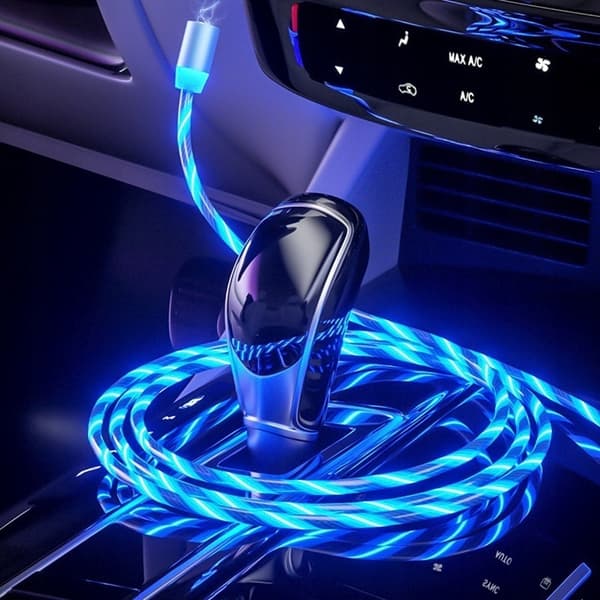 Magnetisk LED-kabel för iPhone micro USB typ-C 200 cm blå
