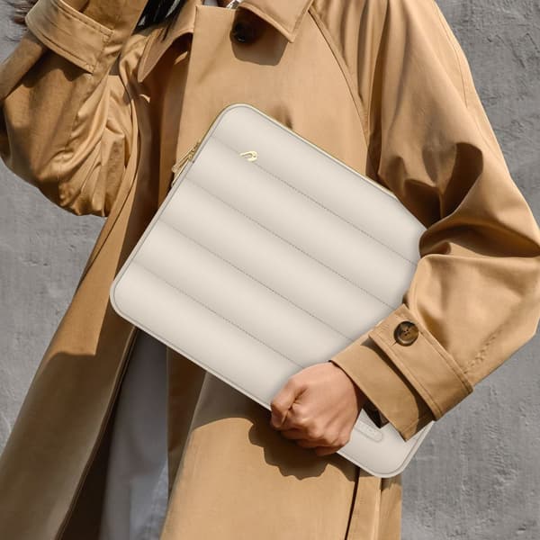 Puffy taske til bærbar computer og tablet 13-14 tommer + etui til tilbehør - beige