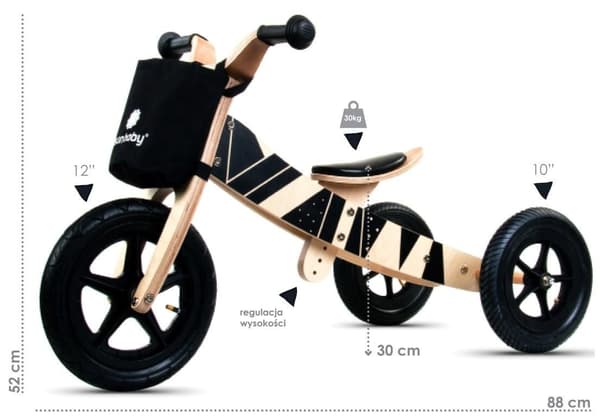 Träbalanscykel 2-i-1 Twist Plus för 2-åringar Samoa Black Edition