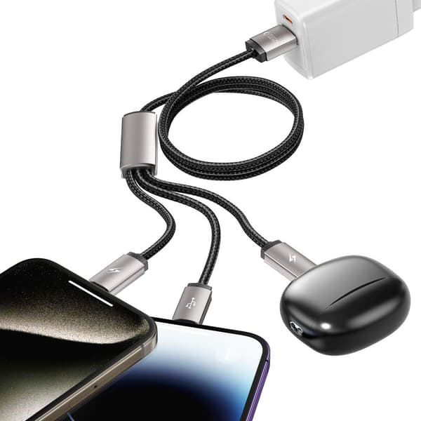 3-i-1 USB-A - Lightning / USB-C / micro-USB-kabel 1m - grå