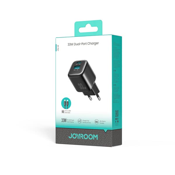 USB-A USB-C -seinälaturi USB-C-kaapelilla - iPhone Lightning 33W - musta