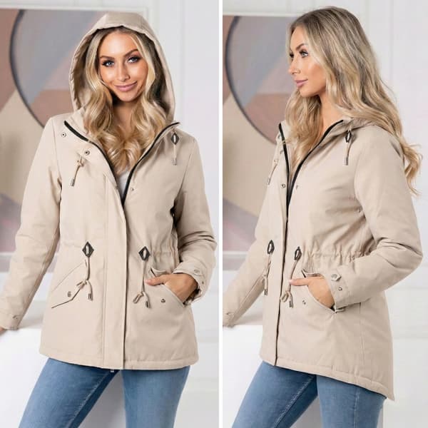 TÆT FORÅRSFRAKKE med hætte PARKA 3 FARVER Transitional M Sort